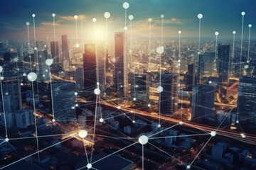 Fototapeta premium Smart city and communication network concept. 5G.