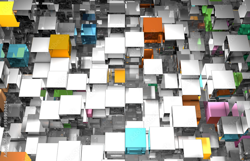 Poster 3d render abstract background metallic cubes
