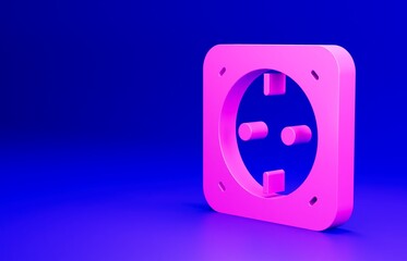 Pink Electrical outlet icon isolated on blue background. Power socket. Rosette symbol. Minimalism concept. 3D render illustration