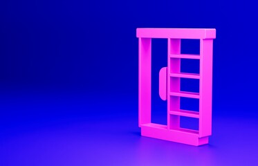 Pink Wardrobe icon isolated on blue background. Cupboard sign. Minimalism concept. 3D render illustration
