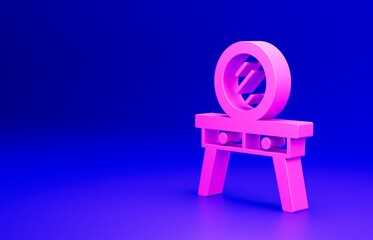 Pink Dressing table icon isolated on blue background. Minimalism concept. 3D render illustration