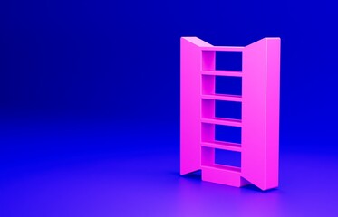 Pink Wardrobe icon isolated on blue background. Cupboard sign. Minimalism concept. 3D render illustration