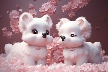 Cute white and pink puppies together from generative ai
