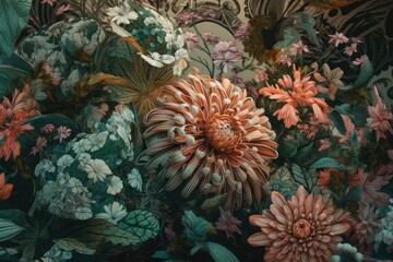 Amazing abstract flowers in vintage style