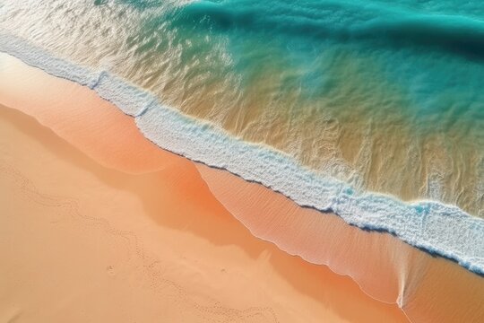 light orange and turquoise romantic seascapes aerial beach photo. Generative AI