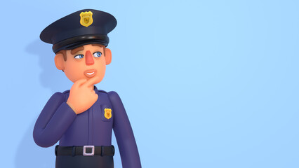 3d render of policeman thinking, making decision, contemplating
