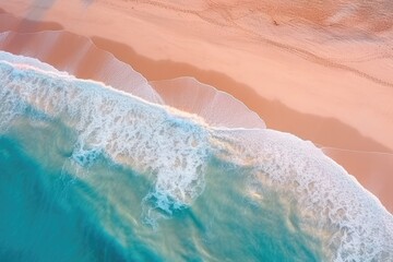 Fototapeta na wymiar light orange and turquoise romantic seascapes aerial beach photo. Generative AI