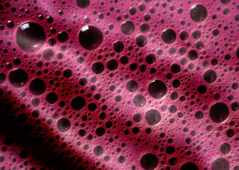 A flag fluttering in the wind, its fabric made of a striking bordeaux pattern of alien bubbles.
