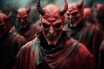 Obraz premium Crowd of scary demons. Generative AI