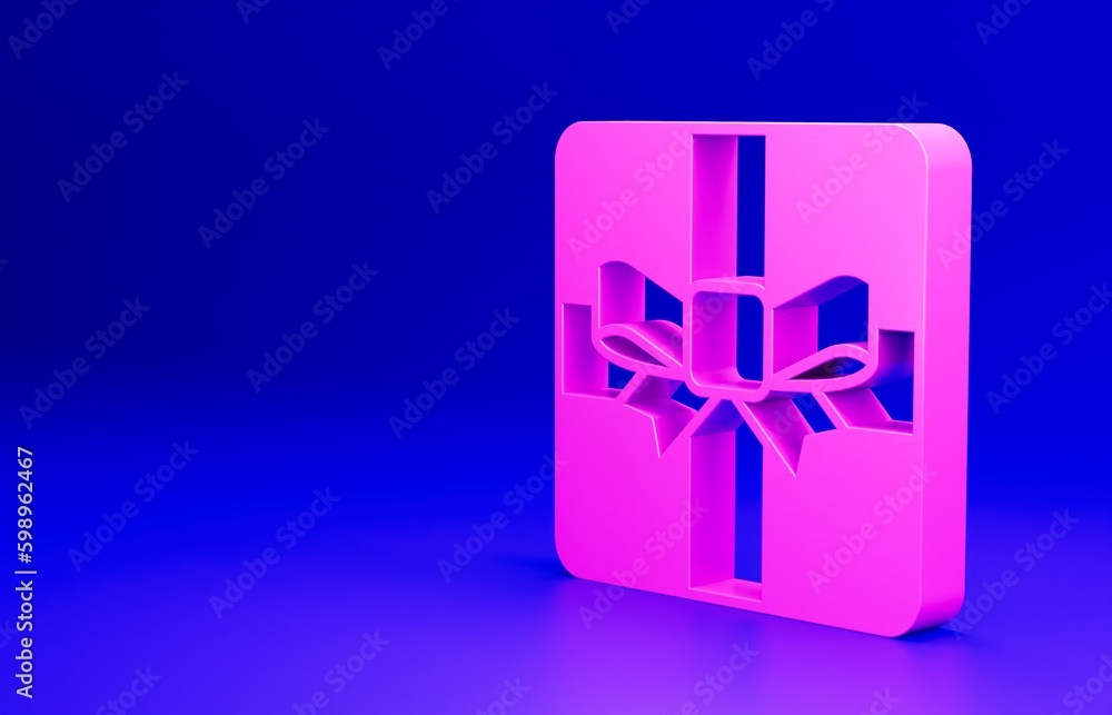 Canvas Prints Pink Gift box icon isolated on blue background. Valentines day. Minimalism concept. 3D render illustration