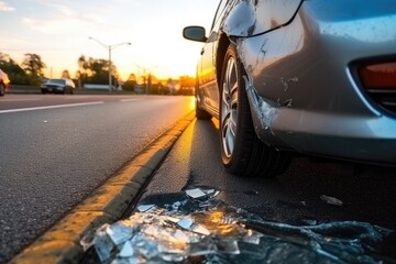 The car is standing on the side of the road in an accident. Generative AI