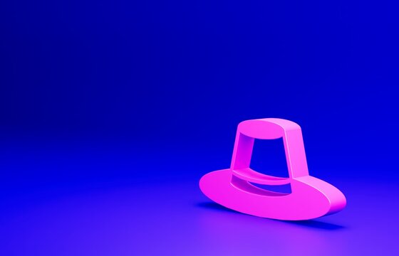 Pink Man hat with ribbon icon isolated on blue background. Minimalism concept. 3D render illustration