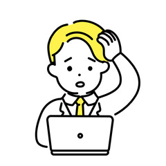 かわいい人物のイラストシリーズ _ 男性のオフィスワーカー _ 悩む　