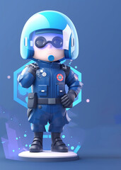 3d illustration of Korea traffic police officer with a blue helmet and a microphone, generative AI	
