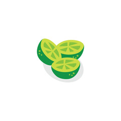 Vector lime slice green illustration lemon isolated half fruit lime. Fresh green cut citrus icon. [Converted]