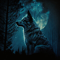wolf at night in front of the moon