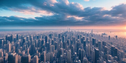 Digital illustration of a city with skyscrapers, generative AI