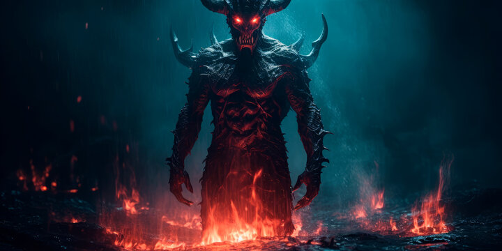 Scary demon devil in hell. Generative AI