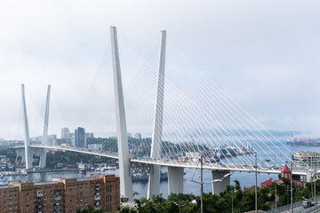 Cable-stayed bridge Golden Bridge in Vladivostok, Primorsky Krai, Russia 