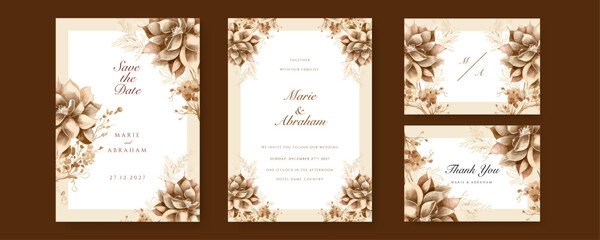 Beige floral flower vector hand drawn floral wedding invitation template watercolor