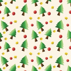 Illustration of a Christmas tree, yellow stars and red balls.