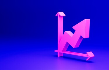 Pink Financial growth increase icon isolated on blue background. Increasing revenue. Minimalism concept. 3D render illustration