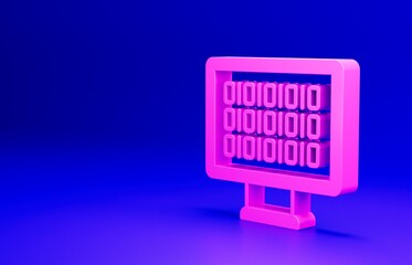 Pink Binary code icon isolated on blue background. Minimalism concept. 3D render illustration