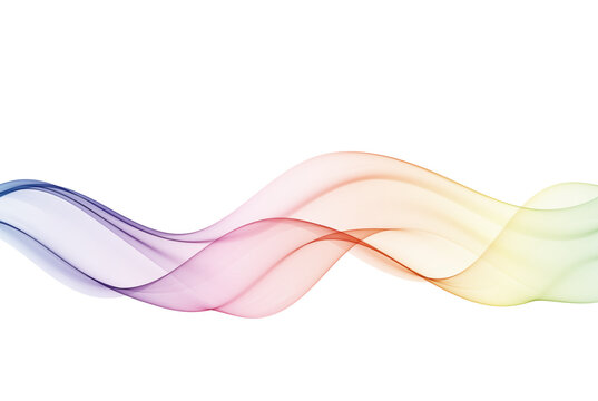 Rainbow horizontal transparent smoke wave on white background, design element