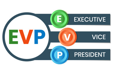EVP, Executive Vice President. Concept with keyword, people and icons. Flat vector illustration. Isolated on white.