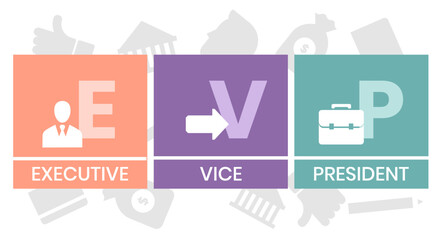 EVP, Executive Vice President. Concept with keyword, people and icons. Flat vector illustration. Isolated on white.