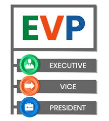 EVP, Executive Vice President. Concept with keyword, people and icons. Flat vector illustration. Isolated on white.