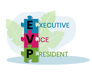 Naklejka premium EVP, Executive Vice President. Concept with keyword, people and icons. Flat vector illustration. Isolated on white.