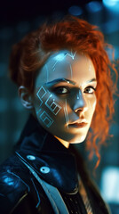 Female model with cyberpunk-style face makeup - AI Generated