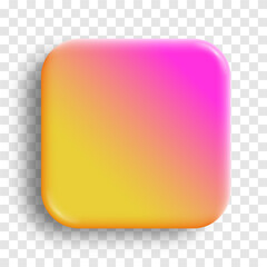 App icon glossy vector background. 3D button with yellow pink neon holographic gradient and realistic soft shadow Rounded rectangle shape for web and mobile applications Isolated