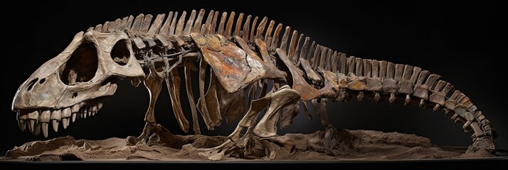 Striking image of a dinosaur fossil, with its intricate bone structure, colors and textures of its surrounding rock visible, concept of Prehistoric anatomy, created with Generative AI Generative AI