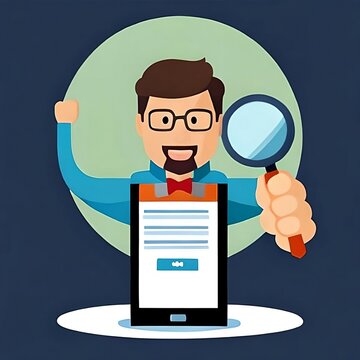 Exploring the Concept of Search Engine Optimization (SEO) for Discovering and Researching Information, Job Opportunities, and Websites using a Magnifying Glass Vector Image