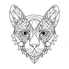 Outline tattoo style cat head isolated on white background