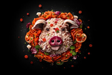 pork head from meat products, logo on a dark background generative ai