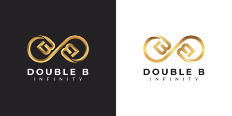 Letter B Infinity Logo design and Gold Elegant Luxury symbol for Business Company Branding and Corporate Identity