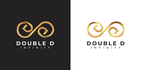 Letter D Infinity Logo design and Gold Elegant Luxury symbol for Business Company Branding and Corporate Identity