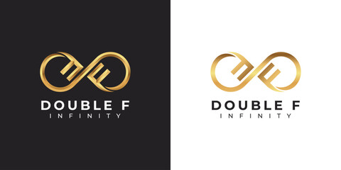 Letter F Infinity Logo design and Gold Elegant Luxury symbol for Business Company Branding and Corporate Identity