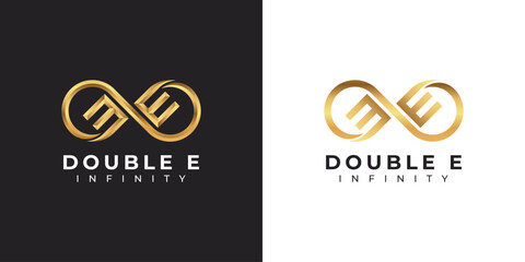 Letter E Infinity Logo design and Gold Elegant Luxury symbol for Business Company Branding and Corporate Identity