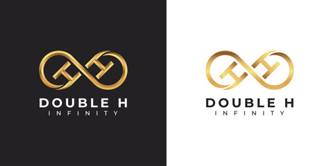 Letter H Infinity Logo design and Gold Elegant Luxury symbol for Business Company Branding and Corporate Identity