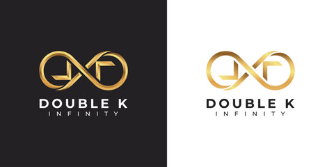 Letter K Infinity Logo design and Gold Elegant Luxury symbol for Business Company Branding and Corporate Identity