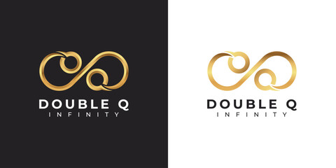 Letter Q Infinity Logo design and Gold Elegant Luxury symbol for Business Company Branding and Corporate Identity
