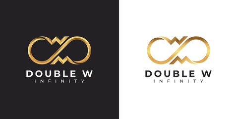 Fototapeta na wymiar Letter W Infinity Logo design and Gold Elegant Luxury symbol for Business Company Branding and Corporate Identity