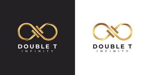 Letter T Infinity Logo design and Gold Elegant Luxury symbol for Business Company Branding and Corporate Identity