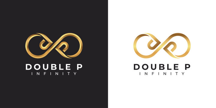 Letter P Infinity Logo design and Gold Elegant Luxury symbol for Business Company Branding and Corporate Identity