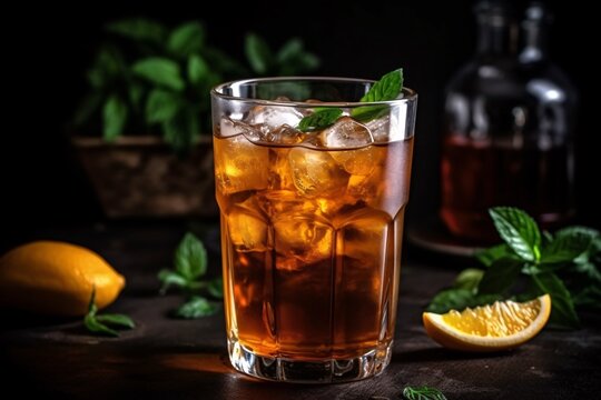 High-quality image of refreshing summer drink iced-tea. Generative Ai.