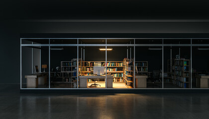 render of an illuminated office